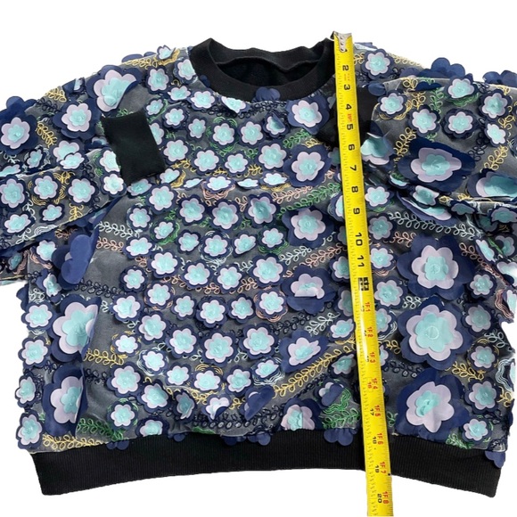 3D Floral Appliqué Sweatshirt Blue Purple Mesh Embroidered Pullover Top XS/S - Picture 7 of 9